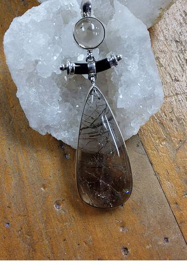 Sterling Silver Smokey and Tourmalated Quartz Pendant image 0